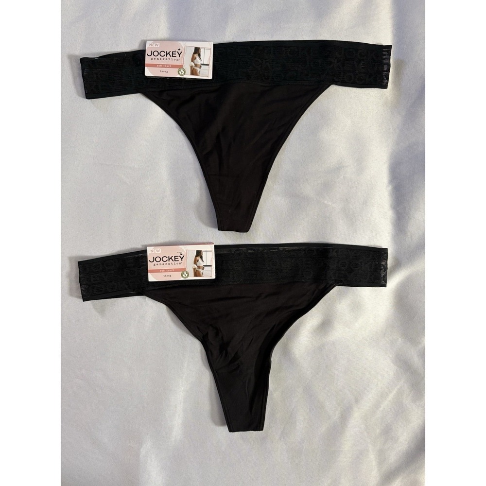 NEW Jockey Soft Touch Lace Thong Panties Women's Size Xlarge 2 Pair Black Thong